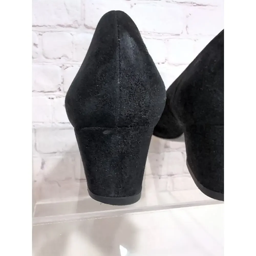 Stuart Weitzman Size 8.5 Black Suede Low Block Heel Pointed Toe Pumps Comfort